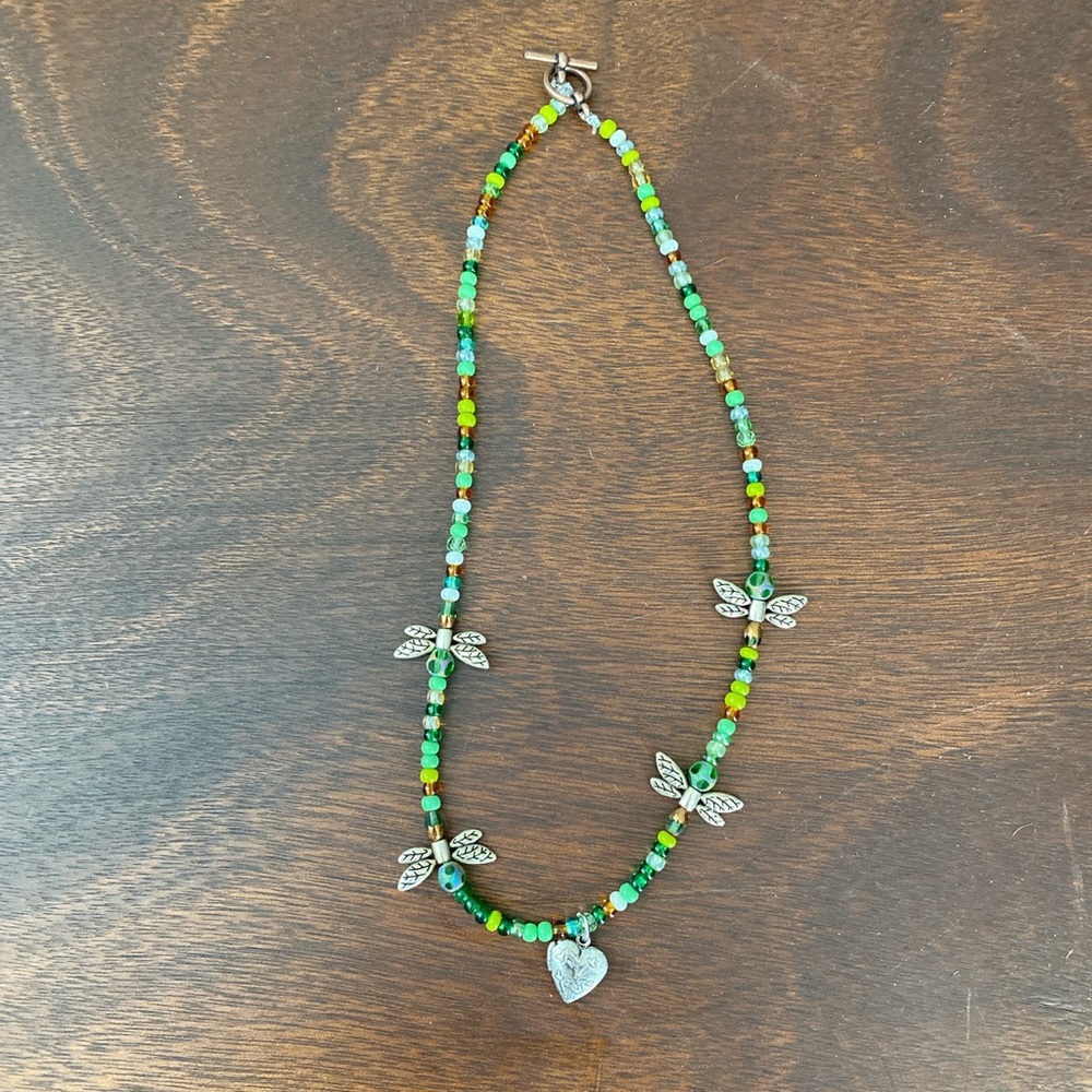 Green dragon fly locket necklace